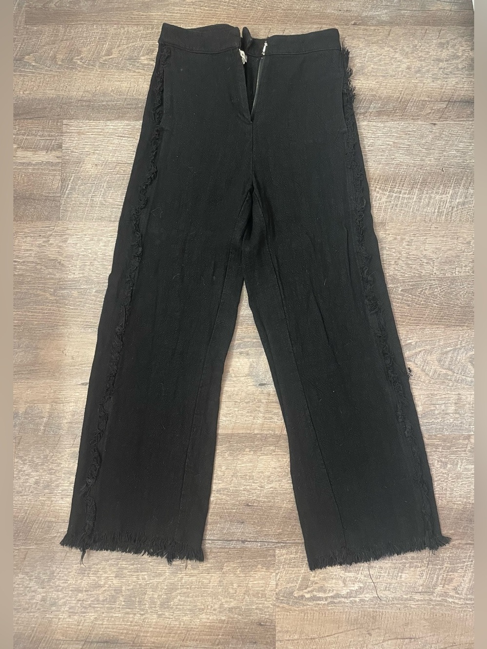 XS - linen blend black fringe pants